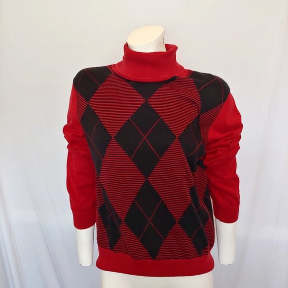 Villager by Liz Claiborne Cotton Argyle Pullover Sweater in wine/black - Picture 5 of 8